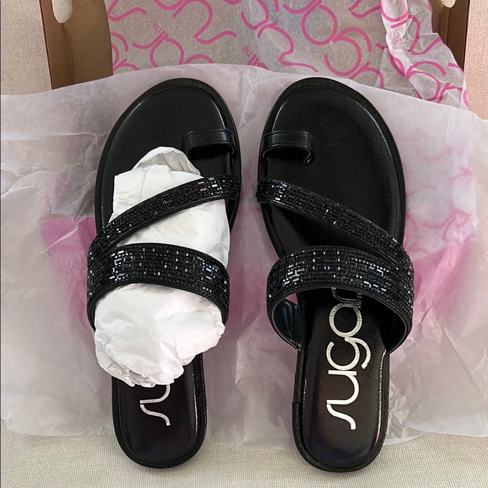 NEW Summer Sandals Glass Beaded Black Sandals